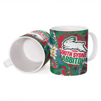 South Sydney Rabbitohs Ceramic Mug Tropical Hibiscus Floral Pattern With Green And Red Accents