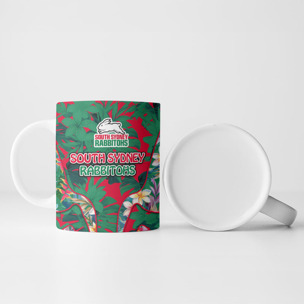 South Sydney Rabbitohs Ceramic Mug Tropical Hibiscus Floral Pattern With Green And Red Accents