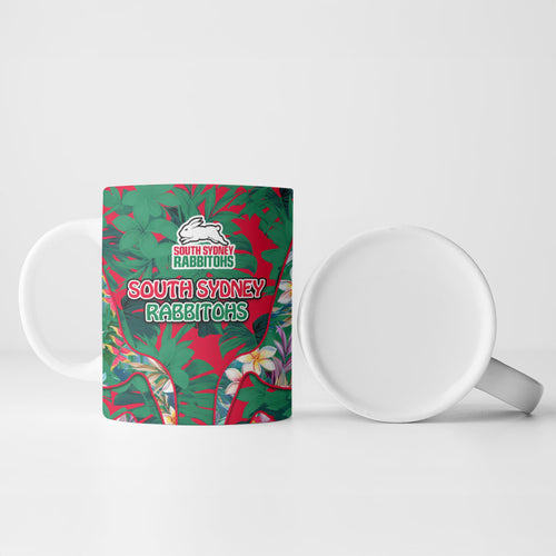South Sydney Rabbitohs Ceramic Mug Tropical Hibiscus Floral Pattern With Green And Red Accents