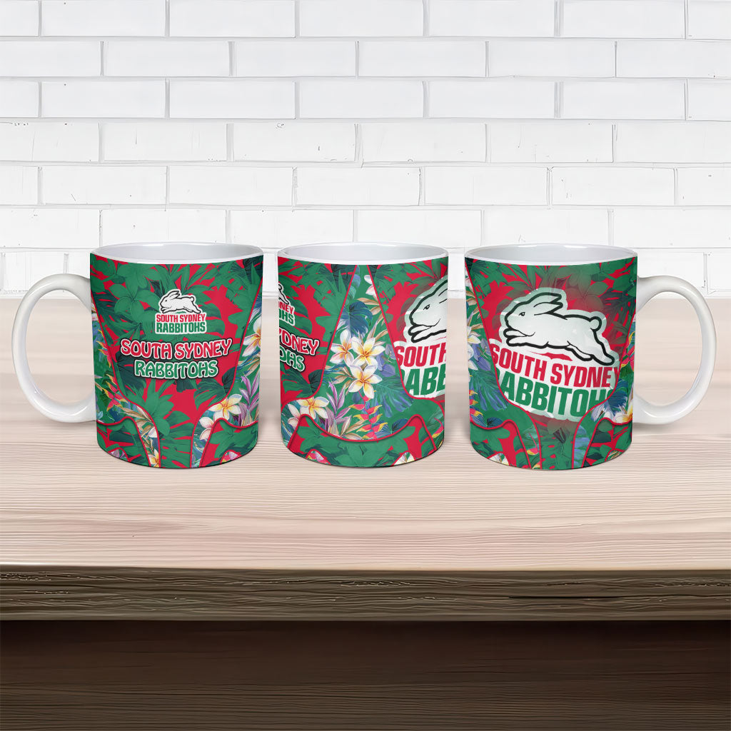 South Sydney Rabbitohs Ceramic Mug Tropical Hibiscus Floral Pattern With Green And Red Accents