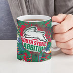 South Sydney Rabbitohs Ceramic Mug Tropical Hibiscus Floral Pattern With Green And Red Accents