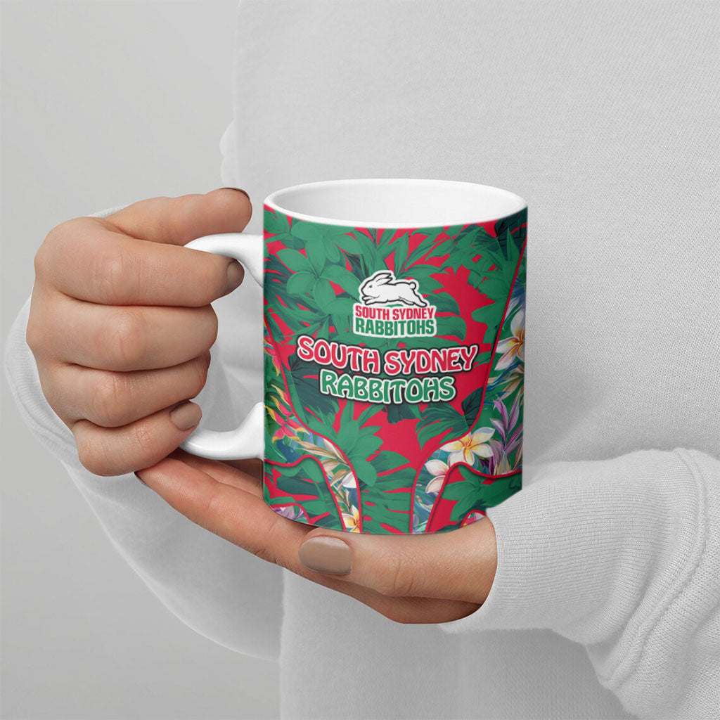 South Sydney Rabbitohs Ceramic Mug Tropical Hibiscus Floral Pattern With Green And Red Accents
