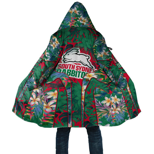 South Sydney Rabbitohs Cloak Tropical Hibiscus Floral Pattern With Green And Red Accents