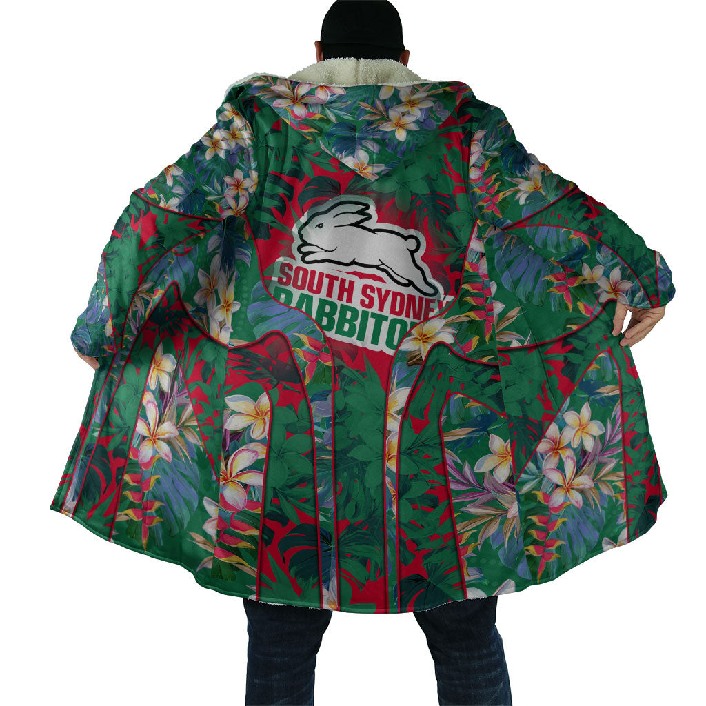 South Sydney Rabbitohs Cloak Tropical Hibiscus Floral Pattern With Green And Red Accents