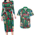 South Sydney Rabbitohs Couples Matching Long Sleeve Bodycon Dress and Hawaiian Shirt Tropical Hibiscus Floral Pattern With Green And Red Accents