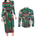 South Sydney Rabbitohs Couples Matching Long Sleeve Bodycon Dress and Long Sleeve Button Shirt Tropical Hibiscus Floral Pattern With Green And Red Accents