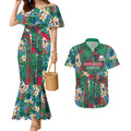 South Sydney Rabbitohs Couples Matching Mermaid Dress and Hawaiian Shirt Tropical Hibiscus Floral Pattern With Green And Red Accents