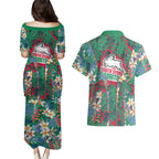 South Sydney Rabbitohs Couples Matching Puletasi and Hawaiian Shirt Tropical Hibiscus Floral Pattern With Green And Red Accents