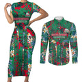 South Sydney Rabbitohs Couples Matching Short Sleeve Bodycon Dress and Long Sleeve Button Shirt Tropical Hibiscus Floral Pattern With Green And Red Accents