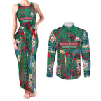 South Sydney Rabbitohs Couples Matching Tank Maxi Dress and Long Sleeve Button Shirt Tropical Hibiscus Floral Pattern With Green And Red Accents