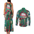 South Sydney Rabbitohs Couples Matching Tank Maxi Dress and Long Sleeve Button Shirt Tropical Hibiscus Floral Pattern With Green And Red Accents
