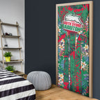 South Sydney Rabbitohs Door Cover Tropical Hibiscus Floral Pattern With Green And Red Accents