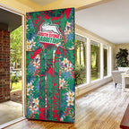 South Sydney Rabbitohs Door Cover Tropical Hibiscus Floral Pattern With Green And Red Accents