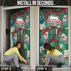 South Sydney Rabbitohs Door Cover Tropical Hibiscus Floral Pattern With Green And Red Accents