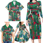 South Sydney Rabbitohs Family Matching Long Sleeve Bodycon Dress and Hawaiian Shirt Tropical Hibiscus Floral Pattern With Green And Red Accents
