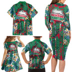South Sydney Rabbitohs Family Matching Long Sleeve Bodycon Dress and Hawaiian Shirt Tropical Hibiscus Floral Pattern With Green And Red Accents