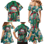 South Sydney Rabbitohs Family Matching Mermaid Dress and Hawaiian Shirt Tropical Hibiscus Floral Pattern With Green And Red Accents