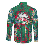 South Sydney Rabbitohs Family Matching Mermaid Dress and Hawaiian Shirt Tropical Hibiscus Floral Pattern With Green And Red Accents