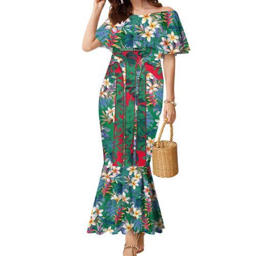 South Sydney Rabbitohs Family Matching Mermaid Dress and Hawaiian Shirt Tropical Hibiscus Floral Pattern With Green And Red Accents