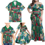 South Sydney Rabbitohs Family Matching Off Shoulder Maxi Dress and Hawaiian Shirt Tropical Hibiscus Floral Pattern With Green And Red Accents