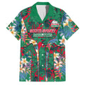 South Sydney Rabbitohs Family Matching Off Shoulder Short Dress and Hawaiian Shirt Tropical Hibiscus Floral Pattern With Green And Red Accents