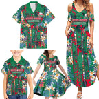 South Sydney Rabbitohs Family Matching Summer Maxi Dress and Hawaiian Shirt Tropical Hibiscus Floral Pattern With Green And Red Accents