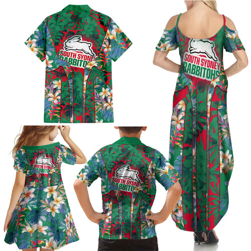 South Sydney Rabbitohs Family Matching Summer Maxi Dress and Hawaiian Shirt Tropical Hibiscus Floral Pattern With Green And Red Accents