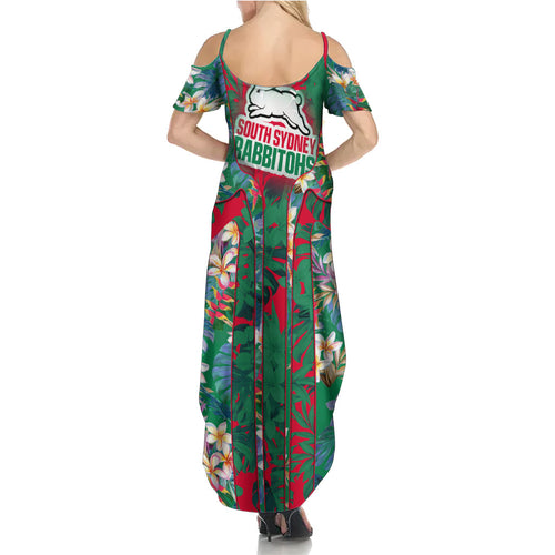 South Sydney Rabbitohs Family Matching Summer Maxi Dress and Hawaiian Shirt Tropical Hibiscus Floral Pattern With Green And Red Accents