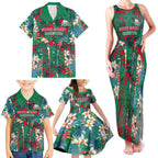 South Sydney Rabbitohs Family Matching Tank Maxi Dress and Hawaiian Shirt Tropical Hibiscus Floral Pattern With Green And Red Accents