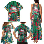 South Sydney Rabbitohs Family Matching Tank Maxi Dress and Hawaiian Shirt Tropical Hibiscus Floral Pattern With Green And Red Accents