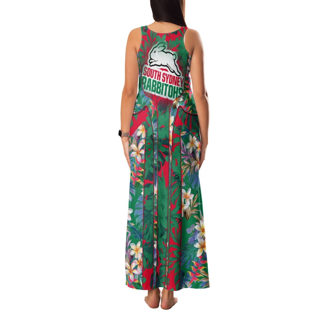 South Sydney Rabbitohs Family Matching Tank Maxi Dress and Hawaiian Shirt Tropical Hibiscus Floral Pattern With Green And Red Accents