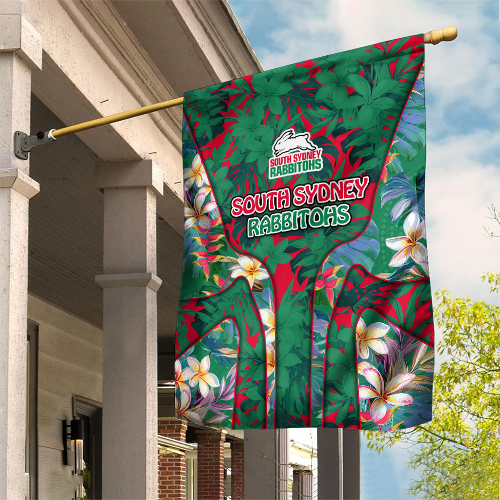 South Sydney Rabbitohs Garden Flag Tropical Hibiscus Floral Pattern With Green And Red Accents