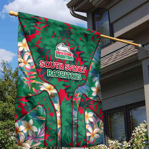 South Sydney Rabbitohs Garden Flag Tropical Hibiscus Floral Pattern With Green And Red Accents