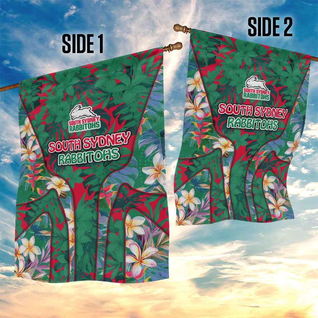 South Sydney Rabbitohs Garden Flag Tropical Hibiscus Floral Pattern With Green And Red Accents