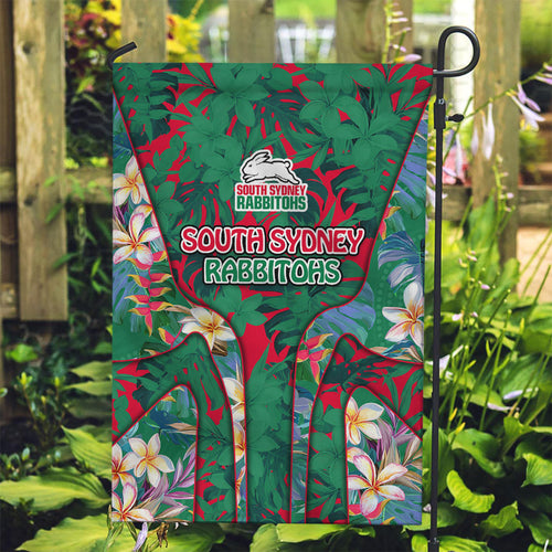 South Sydney Rabbitohs Garden Flag Tropical Hibiscus Floral Pattern With Green And Red Accents