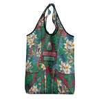 South Sydney Rabbitohs Grocery Bag Tropical Hibiscus Floral Pattern With Green And Red Accents