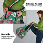 South Sydney Rabbitohs Grocery Bag Tropical Hibiscus Floral Pattern With Green And Red Accents
