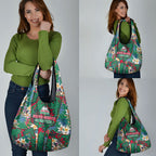 South Sydney Rabbitohs Grocery Bag Tropical Hibiscus Floral Pattern With Green And Red Accents
