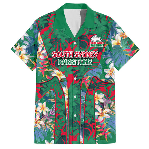 South Sydney Rabbitohs Hawaiian Shirt Tropical Hibiscus Floral Pattern With Green And Red Accents