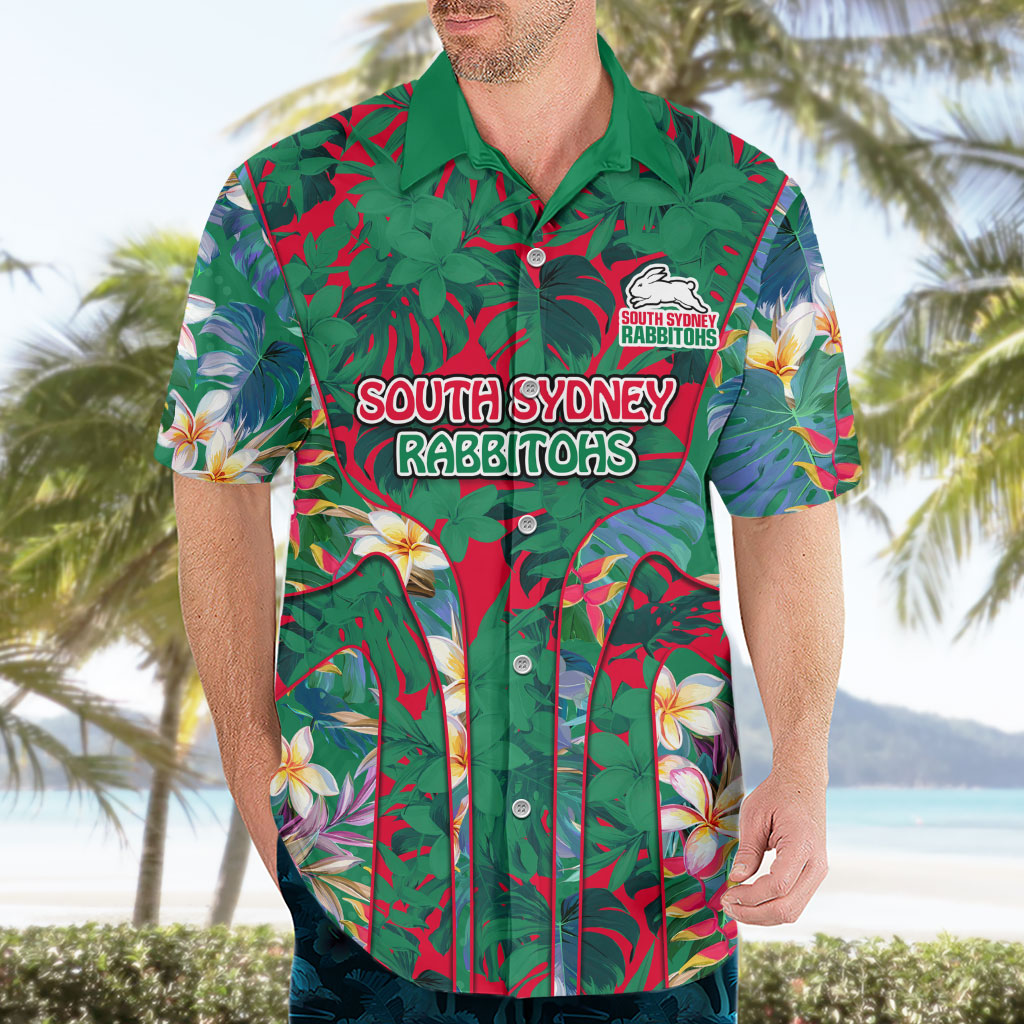 South Sydney Rabbitohs Hawaiian Shirt Tropical Hibiscus Floral Pattern With Green And Red Accents