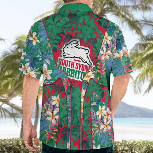 South Sydney Rabbitohs Hawaiian Shirt Tropical Hibiscus Floral Pattern With Green And Red Accents