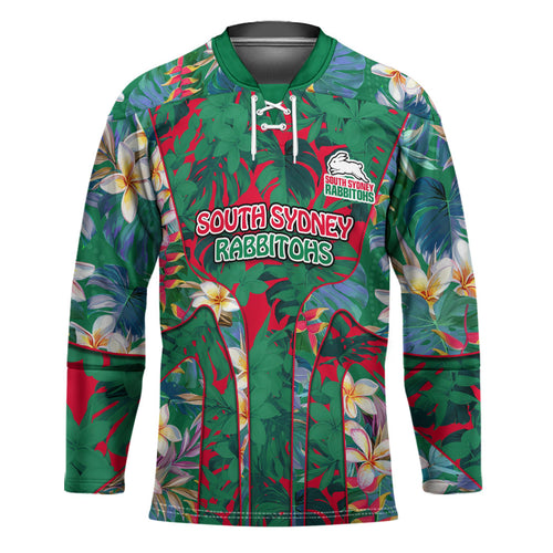 South Sydney Rabbitohs Hockey Jersey Tropical Hibiscus Floral Pattern With Green And Red Accents
