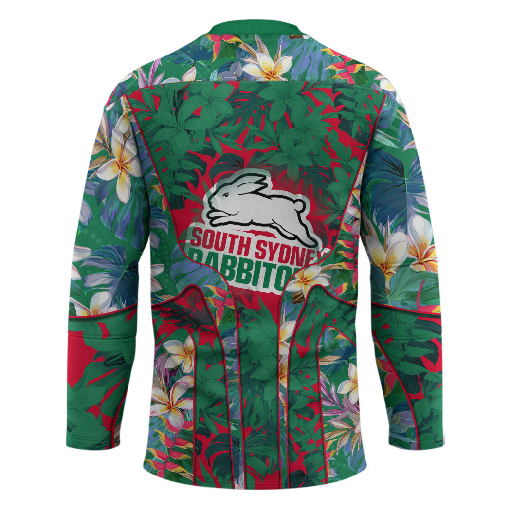 South Sydney Rabbitohs Hockey Jersey Tropical Hibiscus Floral Pattern With Green And Red Accents