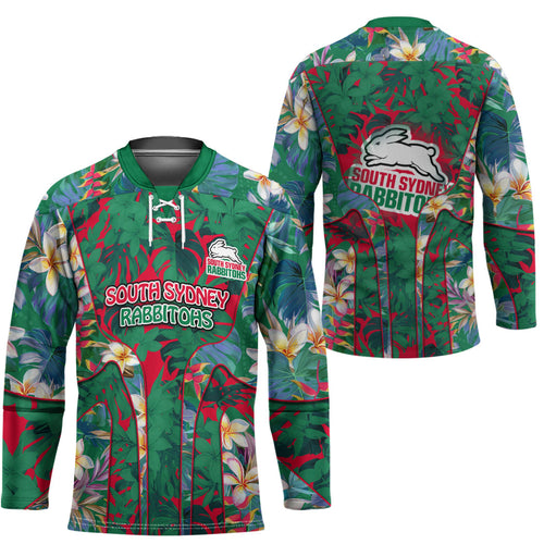 South Sydney Rabbitohs Hockey Jersey Tropical Hibiscus Floral Pattern With Green And Red Accents