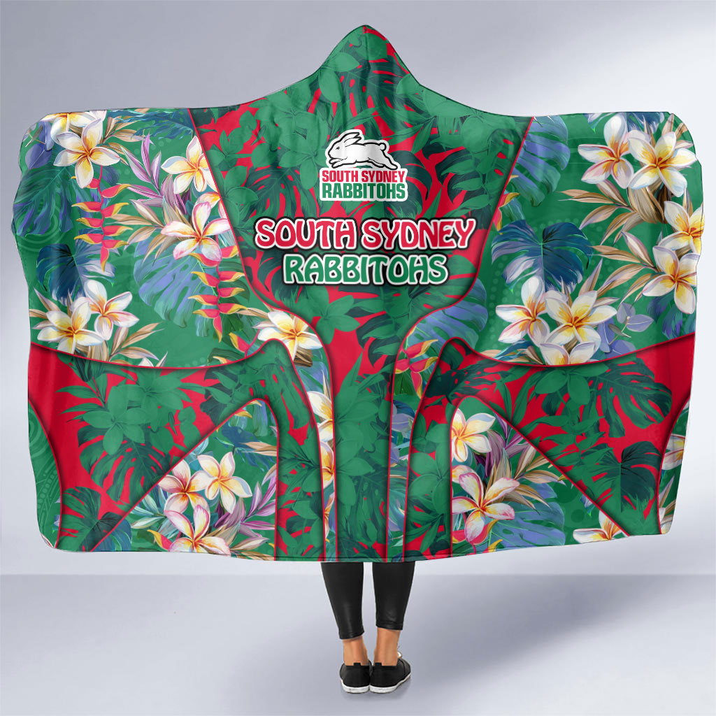 South Sydney Rabbitohs Hooded Blanket Tropical Hibiscus Floral Pattern With Green And Red Accents