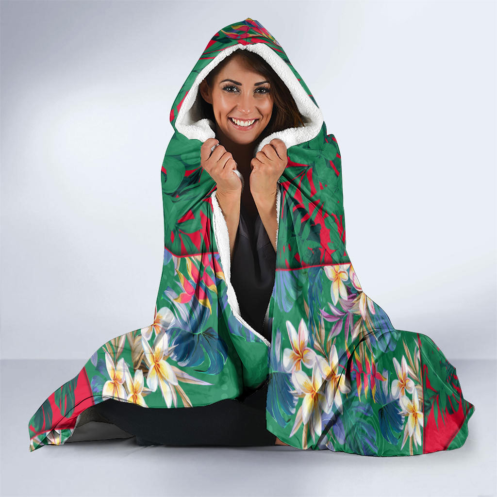 South Sydney Rabbitohs Hooded Blanket Tropical Hibiscus Floral Pattern With Green And Red Accents
