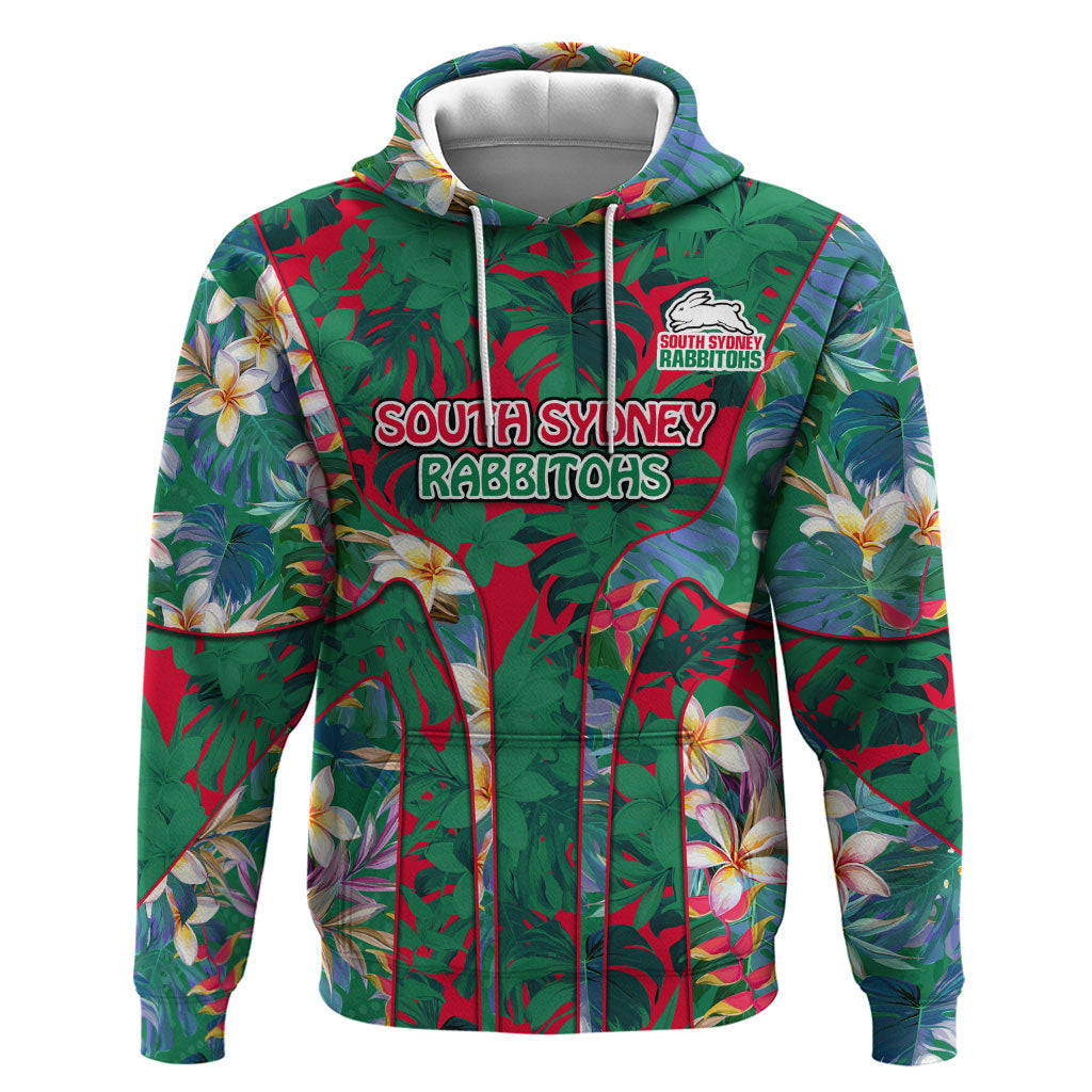South Sydney Rabbitohs Hoodie Tropical Hibiscus Floral Pattern With Green And Red Accents