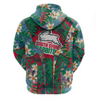 South Sydney Rabbitohs Hoodie Tropical Hibiscus Floral Pattern With Green And Red Accents