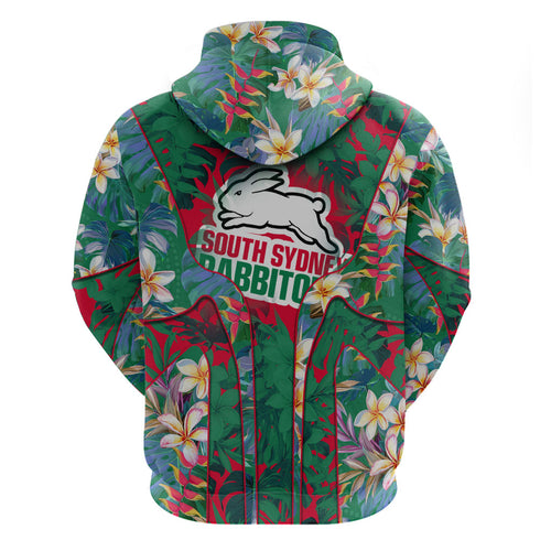 South Sydney Rabbitohs Hoodie Tropical Hibiscus Floral Pattern With Green And Red Accents