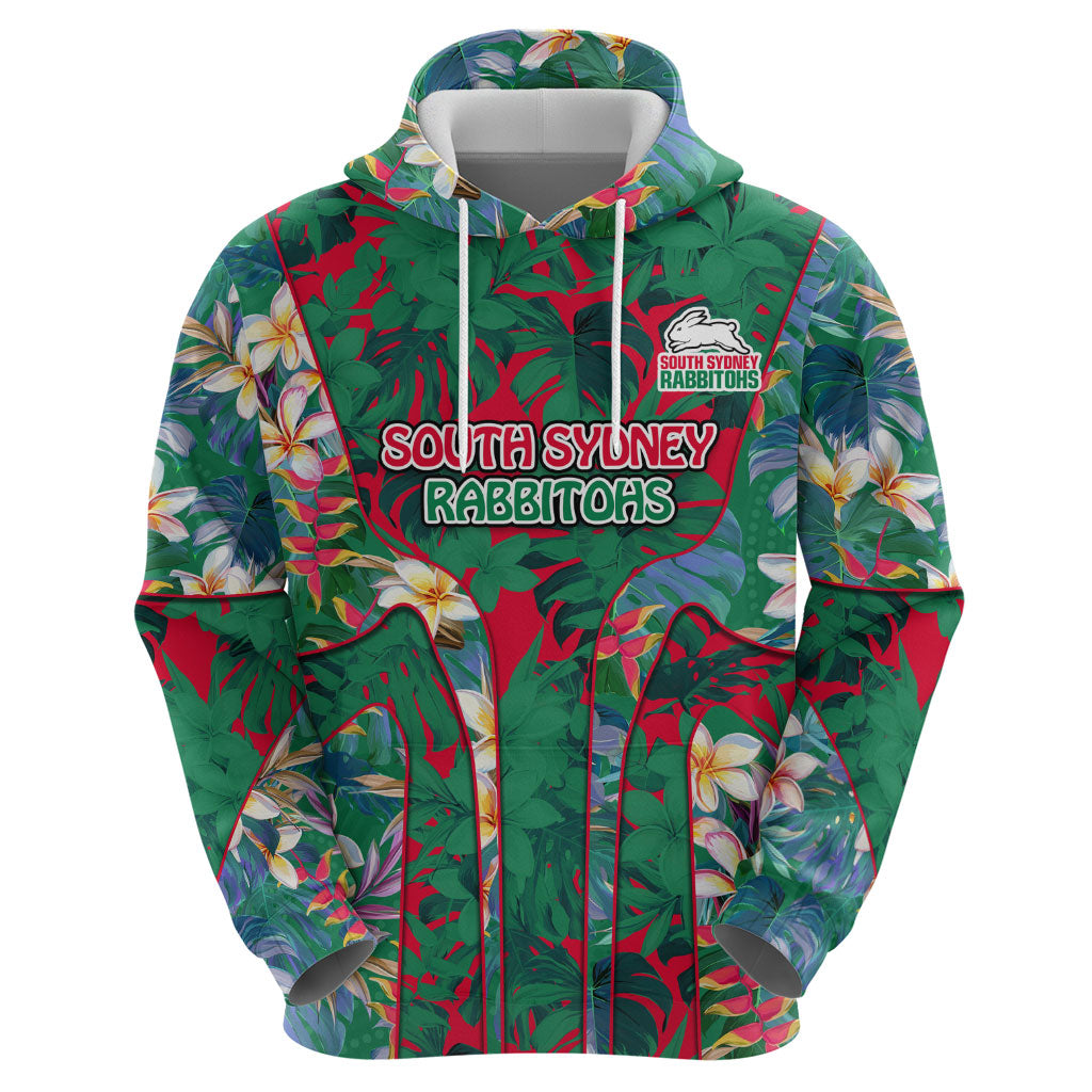 South Sydney Rabbitohs Hoodie Tropical Hibiscus Floral Pattern With Green And Red Accents